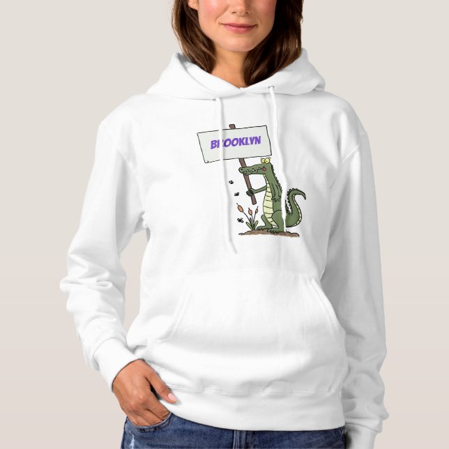 Funny crocodile aligator with sign cartoon hoodie (Front)