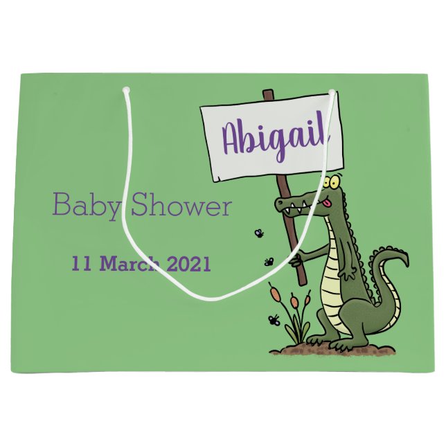 Funny crocodile aligator with sign cartoon  large gift bag (Front)