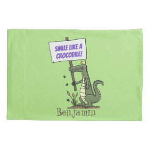 Funny crocodile aligator with sign cartoon pillowcase