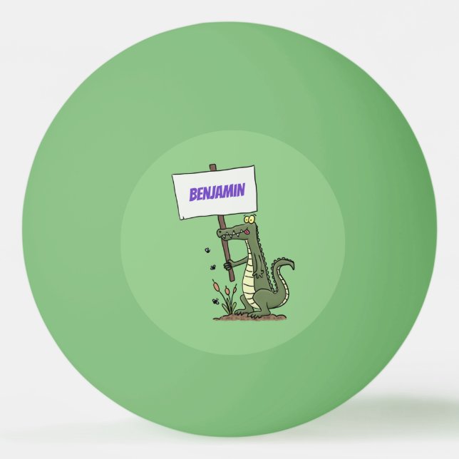 Funny crocodile aligator with sign cartoon ping pong ball (Front)