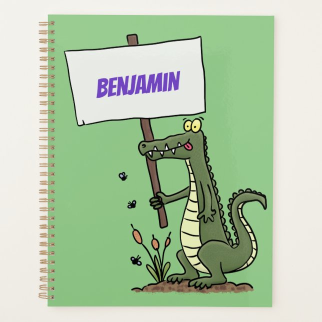 Funny crocodile aligator with sign cartoon planner (Front)