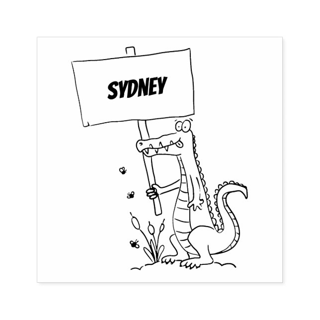 Funny crocodile aligator with sign cartoon rubber stamp (Imprint)