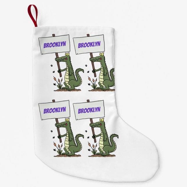 Funny crocodile aligator with sign cartoon small christmas stocking (Front)
