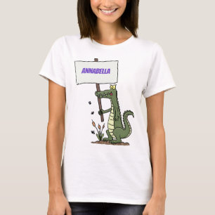 Funny crocodile aligator with sign cartoon T-Shirt