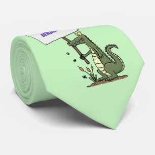 Funny crocodile aligator with sign cartoon tie