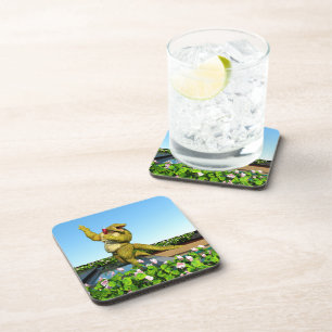 Funny Crocodile Champagne Pool Party Art Coaster