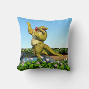 Funny Crocodile Champagne Pool Party Art Cushion
