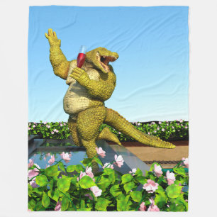 Funny Crocodile Champagne Pool Party Art Fleece Blanket