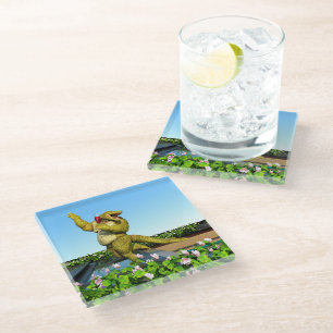 Funny Crocodile Champagne Pool Party Art Glass Coaster