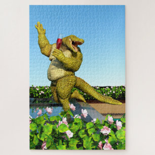 Funny Crocodile Champagne Pool Party Art Jigsaw Puzzle
