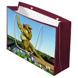 Funny Crocodile Champagne Pool Party Art Large Gift Bag