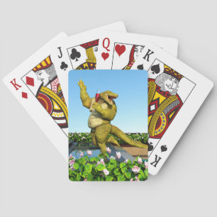 Funny Crocodile Champagne Pool Party Art Playing Cards