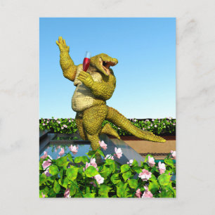 Funny Crocodile Champagne Pool Party Art Postcard