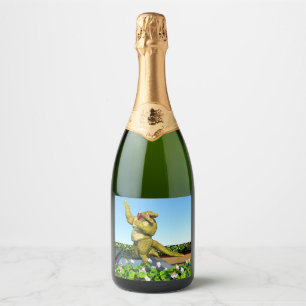 Funny Crocodile Champagne Pool Party Art Sparkling Wine Label