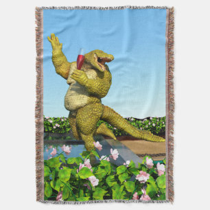 Funny Crocodile Champagne Pool Party Art Throw Blanket