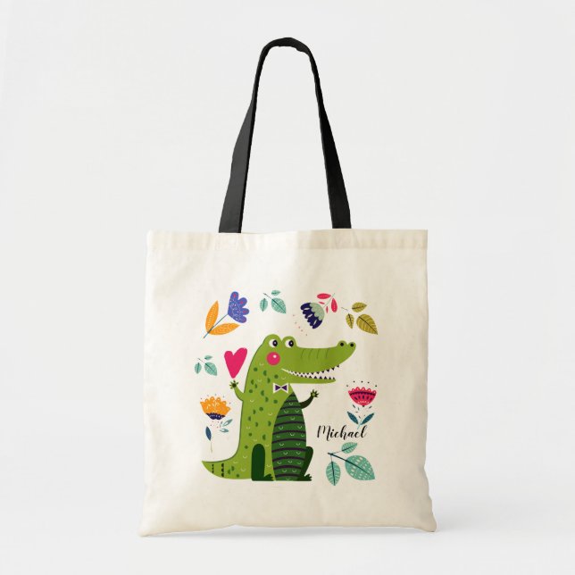 Funny Crocodile | Custom Name Valentine's Day Tote Bag (Front)