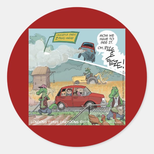 Funny Crocodile Farm Classic Round Sticker (Front)