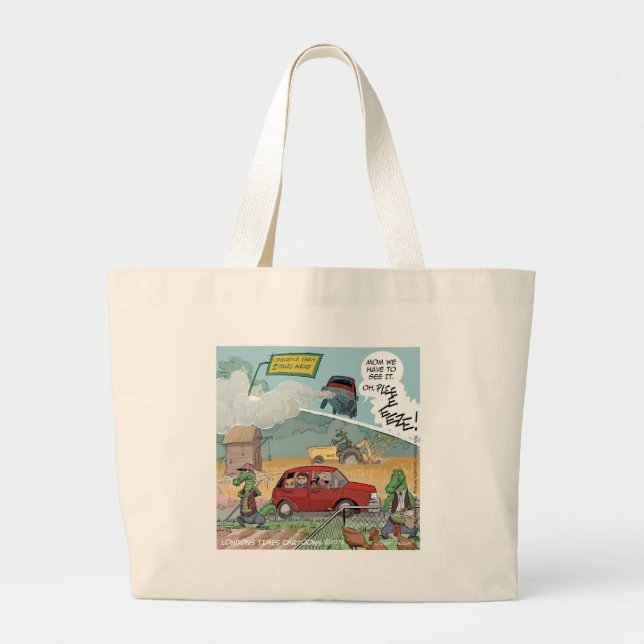 Funny Crocodile Farm Large Tote Bag (Front)