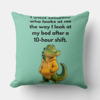 Funny Crocodile in Yellow Hoodie Mint Green Throw Cushion