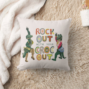 Funny Crocodile Pun Rock Out With Your Croc Out Cushion