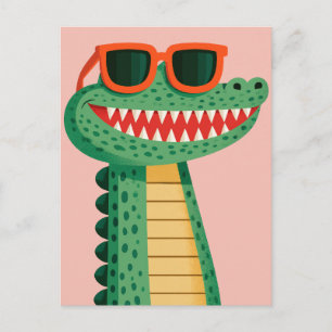 Funny Crocodile Sunglasses Cute Cartoon Animal Announcement Postcard