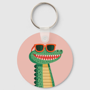 Funny Crocodile Sunglasses Cute Cartoon Animal Key Ring