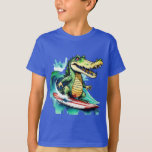 Funny crocodile surfing T-Shirt<br><div class="desc">Cute funny crocodile surfing in the sea funny cute gift ideas surfing croc Tshirt surfing crocodile Tshirt birthday gift for kids boys Tshirt funny Tshirt for kids cute funny crocodile surfer design cool for kids birthday gift ideas cute summer tee gift vacation funny Tshirt gift cool croc Tshirt gift ideas...</div>