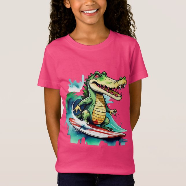Funny crocodile surfing T-Shirt (Front)