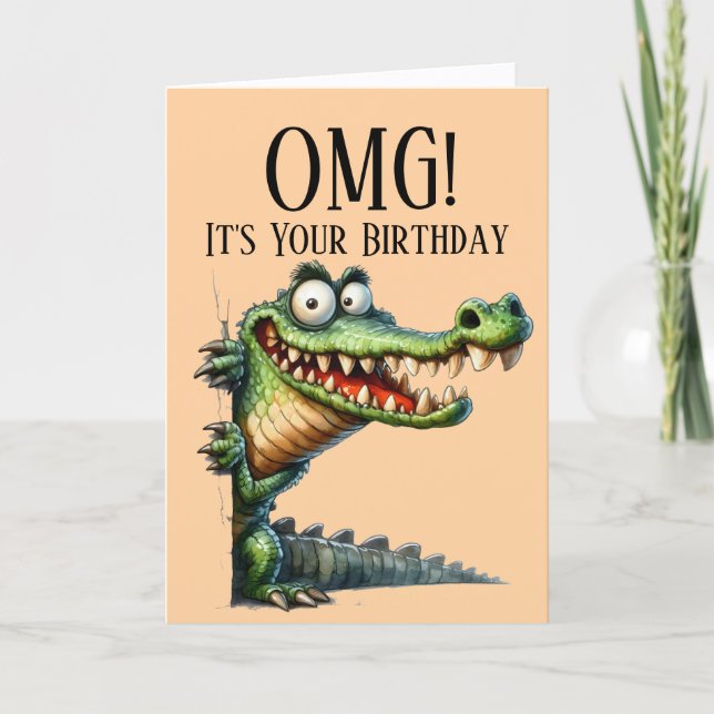 Funny Crocodile Theme Birthday Card (Front)
