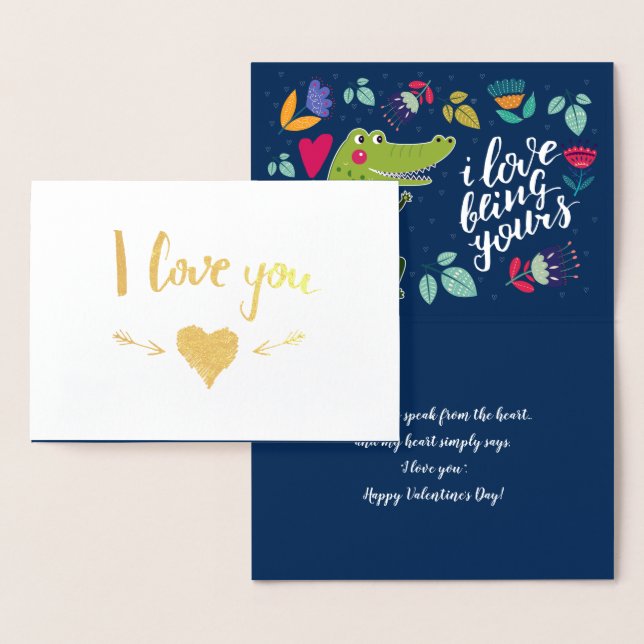 Funny Crocodile Valentine's Day Real Foil Cards (Display)