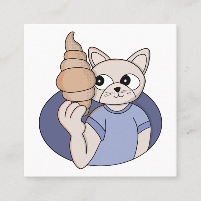 Funny Croissant Cat Square Business Card (Front)