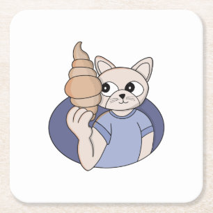 Funny Croissant Cat Square Paper Coaster