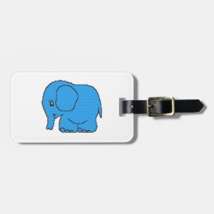 Funny cross-stitch blue elephant luggage tag