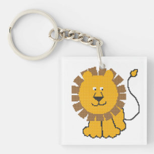 Funny cross-stitch cartoon Lion Key Ring