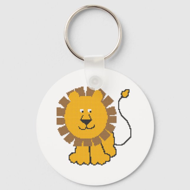 Funny cross-stitch cartoon Lion Key Ring (Front)