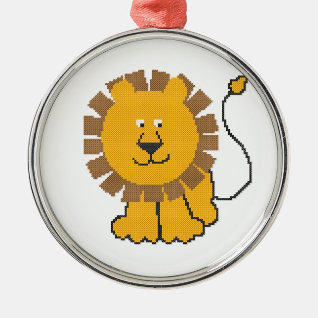 Funny cross-stitch cartoon Lion Metal Tree Decoration (Front)