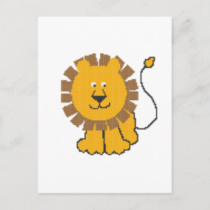 Funny cross-stitch cartoon Lion Postcard