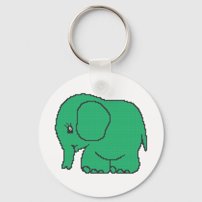 Funny cross-stitch green elephant key ring (Front)