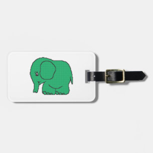 Funny cross-stitch green elephant luggage tag