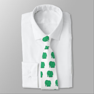 Funny cross-stitch green elephant tie