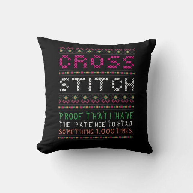 Funny Cross Stitch Needlepoint Sewing Needle Art Cushion (Front)