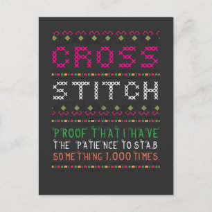 Funny Cross Stitch Needlepoint Sewing Needle Art Postcard