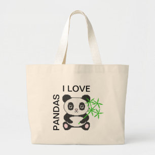 Funny cross-stitch panda large tote bag
