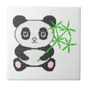 Funny cross-stitch panda tile