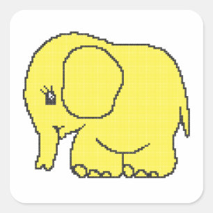 Funny cross-stitch yellow elephant square sticker