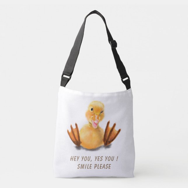 Funny Crossbody Bag with Happy Yellow Duck - Smile (Front)