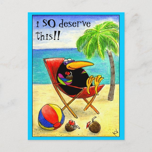 Funny Crow Beach Vacation postcard (Front)