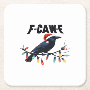 Funny Crow Christmas Classic Retro Design Square Paper Coaster