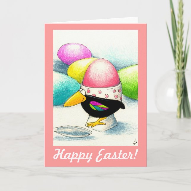 Funny crow Easter egg Holiday Card (Front)