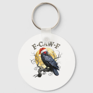 Funny Crow F-Caw-F Bird Gothic Christmas Santa Hat Key Ring